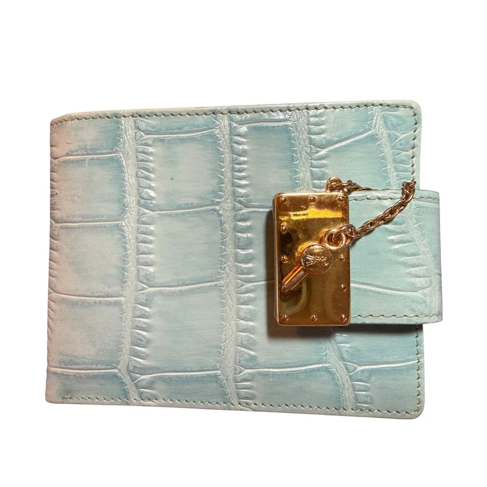 Roberta Di Camerino VTG Aqua Croc Emboss Leather Wallet Gold Trompe-L'oiel Italy